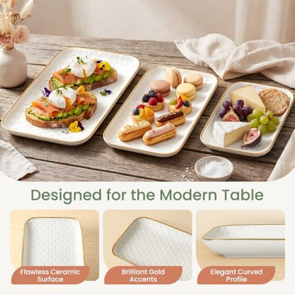 Kassel Gold Rim Ceramic Serving Platter 16”/14”/12” Decorative White