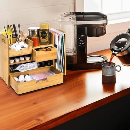ZOOFOX Bamboo Desk Organizer with Adjustable File Holder, Mail