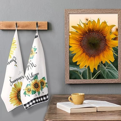 Bencailor 4 Pcs Sunflower Kitchen Towels Set, Hand Tea Towels Gifts