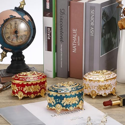 Hipiwe Vintage Metal Jewelry Box - Oval Trinket Organizer Ring Box