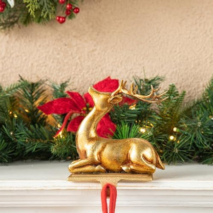 Glitzhome Christmas Stocking Holder, Set of 2 Gold Resin Standing &