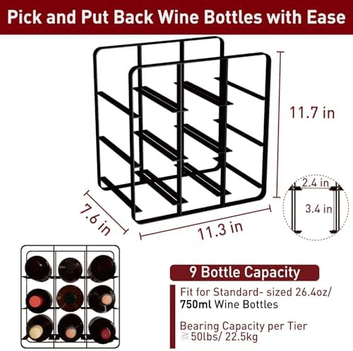 Buruis 9-Bottle Countertop Wine Rack, Cube Metal Wine Holder, Black