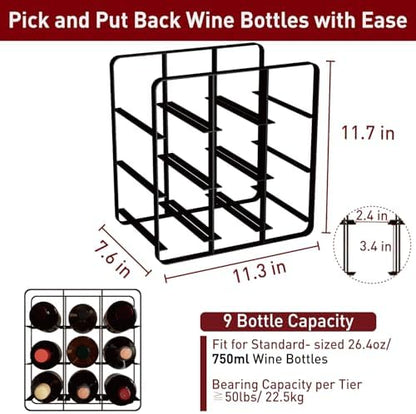 Buruis 9-Bottle Countertop Wine Rack, Cube Metal Wine Holder, Black