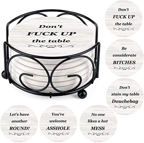 Coasters for Drinks, Funny Drink Coasters Absorbent with Holder 6 Pcs