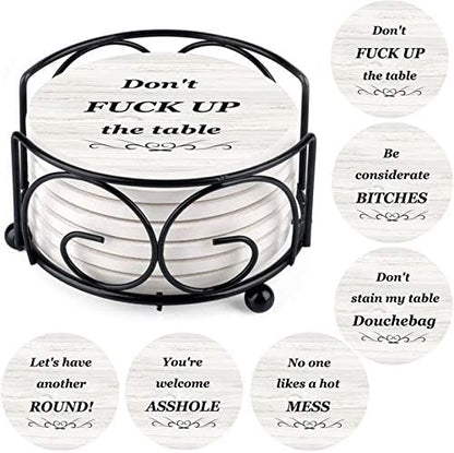 Coasters for Drinks, Funny Drink Coasters Absorbent with Holder 6 Pcs
