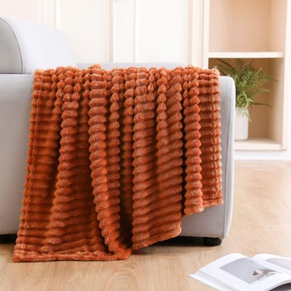 Rust Fleece Throw Blanket for Couch Sofa Bed 50”*60” Ultra Soft