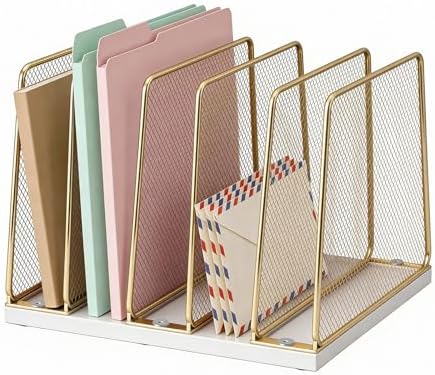LEKETREE Gold Desk File Organizer, 5-Section Upright File Sorter