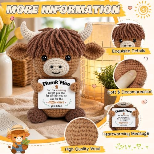 Xinezaa Thank You Gifts for Women Men, Mini Positive Crochet Highland