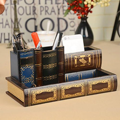 Tosnail Decorative Pen Holder with Storage Compartment, Wooden Pencil