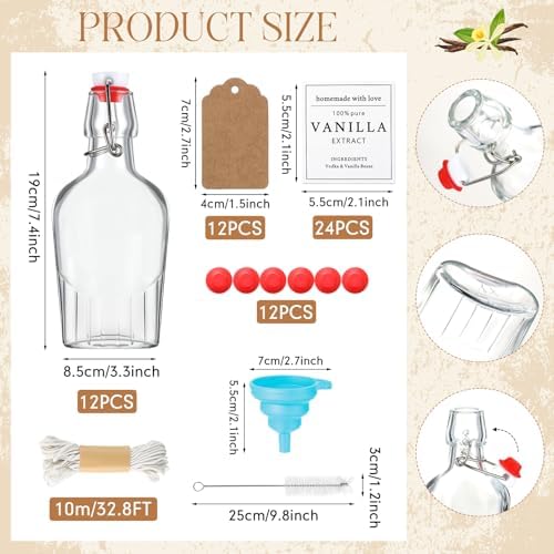 12 Set Swing Top Glass Flask Homemade Vanilla Extract Bottles with