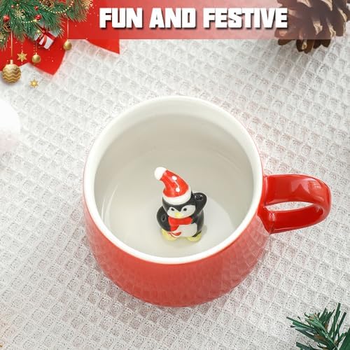 NDLBS Christmas 3D Coffee Mug with Penguin Cute Animal Inside Cup