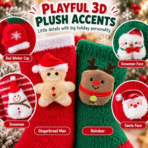 bropite Christmas Fuzzy Socks for Women With Cute 3D Plush Doll Charm