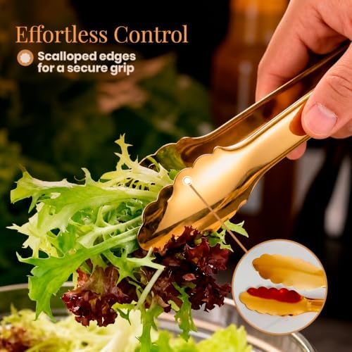 Homesphere Stainless Steel Gold Serving Tongs for Food, 9.5 Inch, Pack