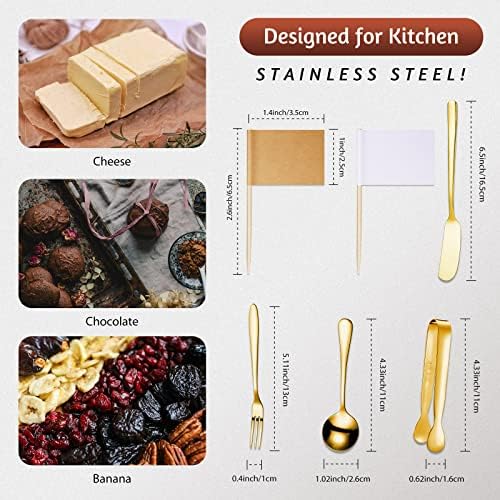 Patelai 14 Pcs Charcuterie Utensils Cheese Knives Forks,Golden