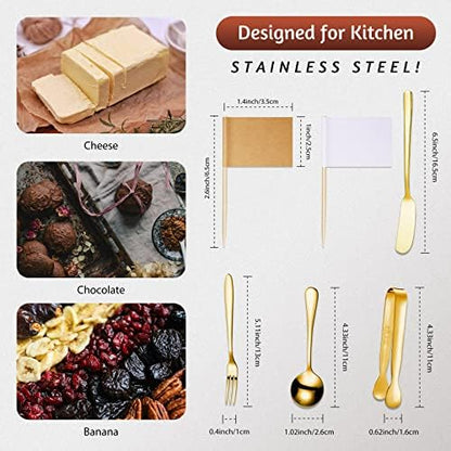 Patelai 14 Pcs Charcuterie Utensils Cheese Knives Forks,Golden