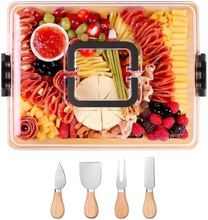 CAWIU Portable Charcuterie Board with Lid, Travel Cheese Board & Snack