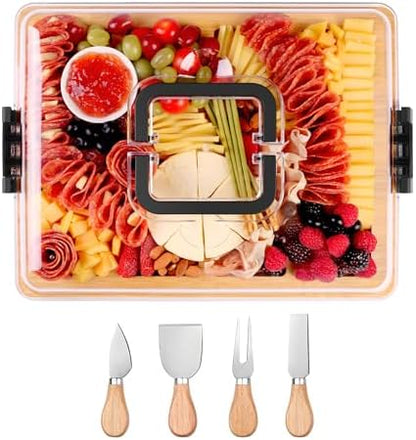 CAWIU Portable Charcuterie Board with Lid, Travel Cheese Board & Snack