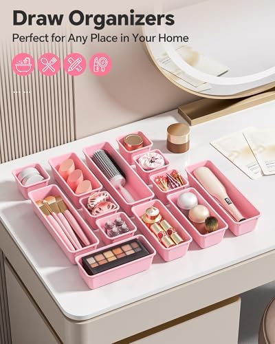 Canfanni 13 Pack Plastic Drawer Organizers Set, 3 Sizes Desk Drawer