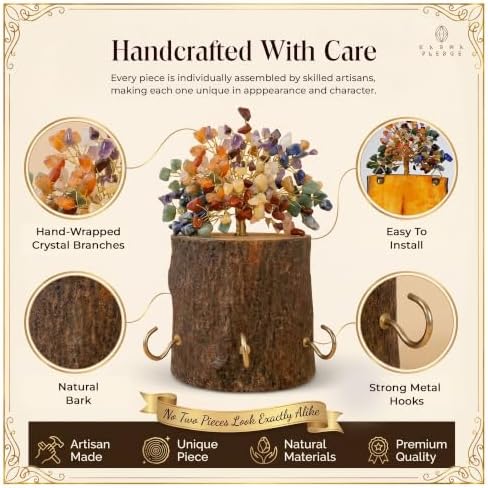 KARMAPLEDGE 7 Chakra Crystal Tree Key Holder for Wall | Handcrafted