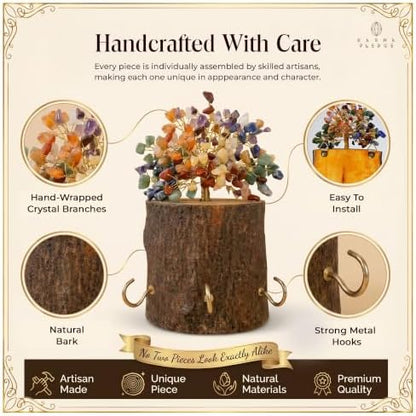 KARMAPLEDGE 7 Chakra Crystal Tree Key Holder for Wall | Handcrafted