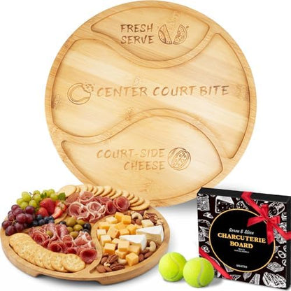 Tennis Ball Charcuterie Board, 12-Inch Bamboo Snack Tray