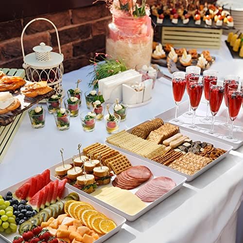 4-Pack Plastic 16" x 11" Large White Serving Trays Set - Reusable