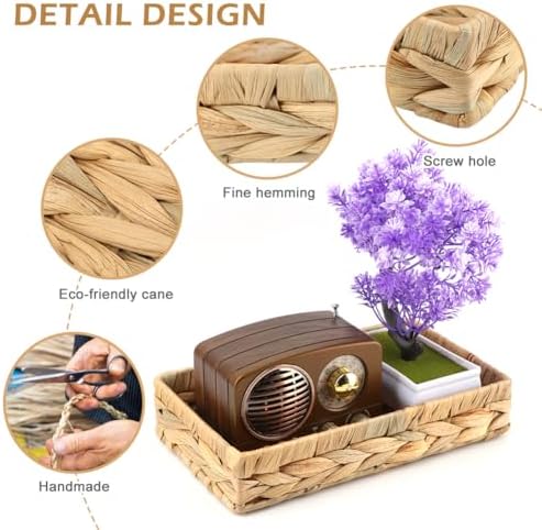 10 Inch Rattan Woven Bathroom Vanity Tray, Decorative Storage Tray