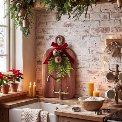 Farmhouse Christmas Wooden Cutting Board Set, 15.75'' with Bells