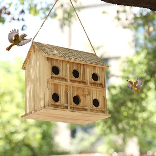 Wooden Bird Houses for Outside, 12-Hole Hanging Birdhouse
