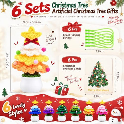 Soaoo 6 Sets Crochet Christmas Tree Gifts with Merry Christmas Cards