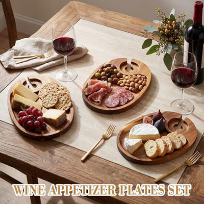 SiliFine 6 Pcs Wine Appetizer Plates with Wine Glass Holder, Oval