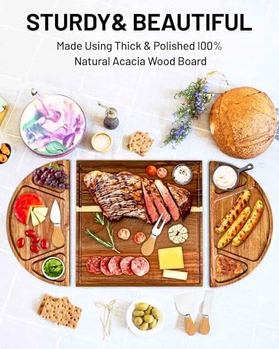 Large Acacia Wood Charcuterie Board Set, 3-Piece Magnetic Large Cheese