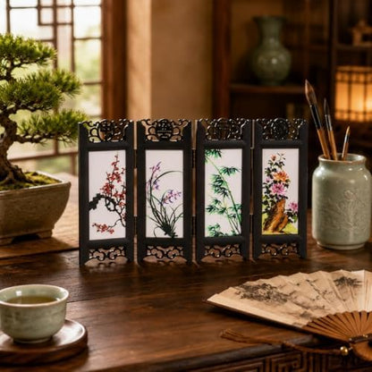 LUOZZY Chinese Mini Panel Divider Tabletop Folding Screen Tiny Room