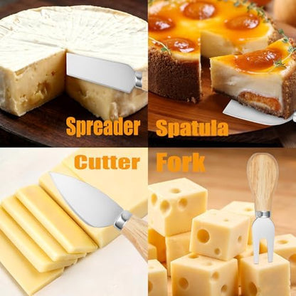 32 Pcs Cheese Knife Set Bulk, Stainless Steel Spreaders Cutters Forks