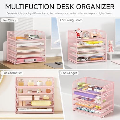 5 Tray Paper Organizer Letter Tray with Handle - Mesh Desk File