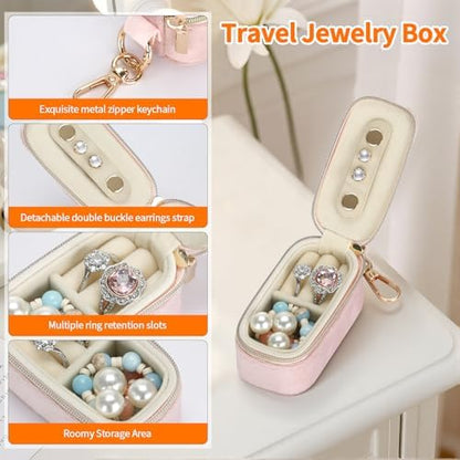 KUKUVR Mini Velvet Travel Jewelry Box with Keychain (Pink)