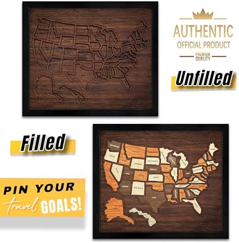 flinelife USA Travel Map, 13x11, Wooden USA Map Puzzle, Perfect For