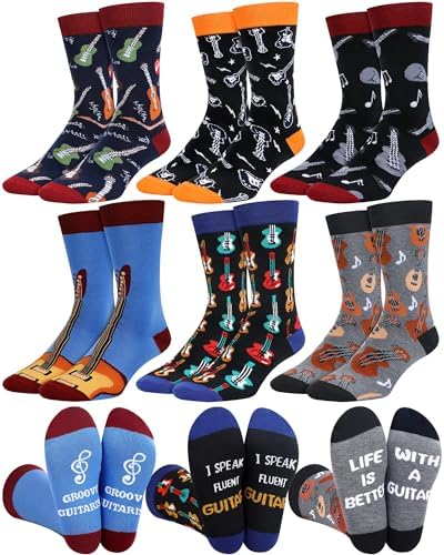 Haysandy 6 Pairs Funny Music Guitar Socks Gifts for Men Music Lover