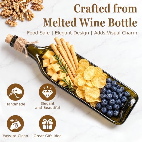 Melted Wine Bottle Serving Tray, Glass Cheese Board for Cheese and