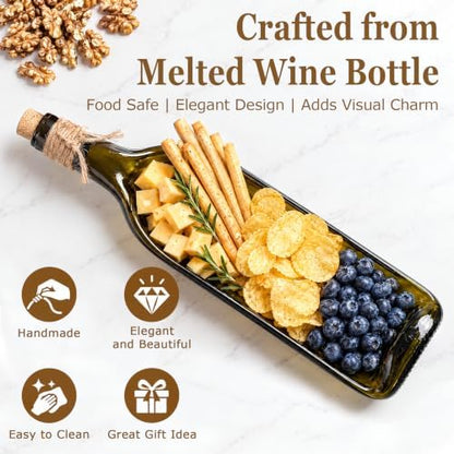 Melted Wine Bottle Serving Tray, Glass Cheese Board for Cheese and