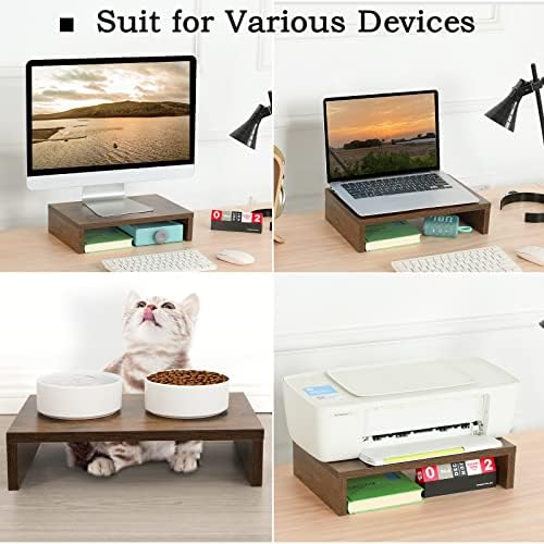 TEAMIX 2 Pack Rustic Brown Wood Monitor Stand Riser and 1 Pack 20 inch