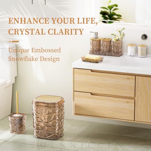Bathroom Accessory Set, 9-Piece Brown Bathroom Set with Trash Can