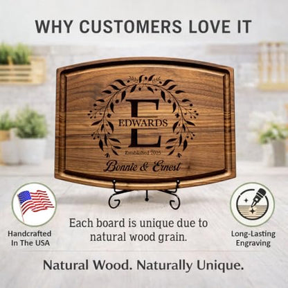 Personalized Wedding Gift Cutting Board for Couples, Custom Engraved