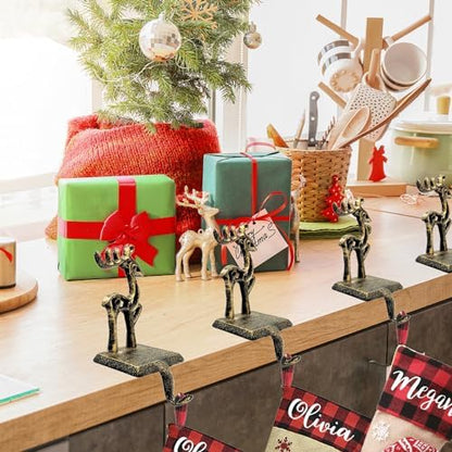 6 Pieces Reindeer Christmas Stocking Holder Christmas Hooks Skid