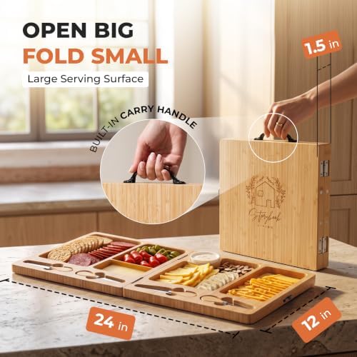 Charcuterie Boards Set, Large Bamboo Cheese Board