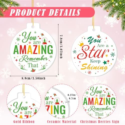 HOWAF 10pcs Employee Christmas Thank You Ornament for Coworkers