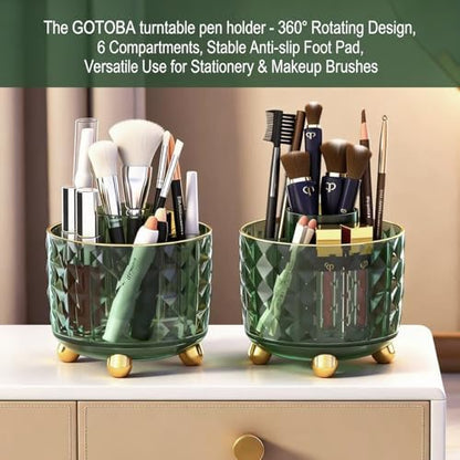 GOTOBA Dark Green Pen Pencil Holder for Desk, 360° Rotating Pen