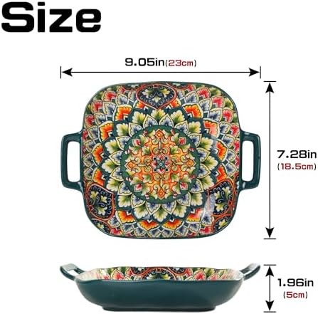 Ceramic Serving Platter with Handles, Set of 2, Bohemian Ceramic