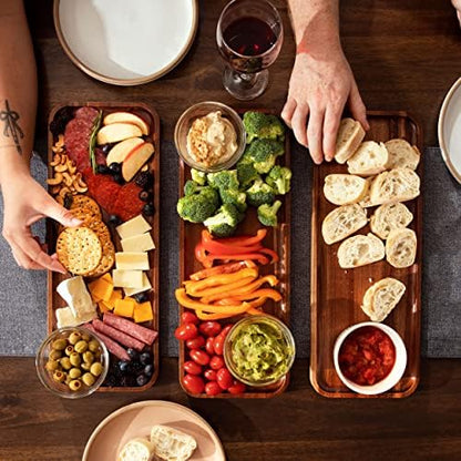 Large Solid Acacia Wood Serving Trays (17 x 6.5 inches) Rectangular