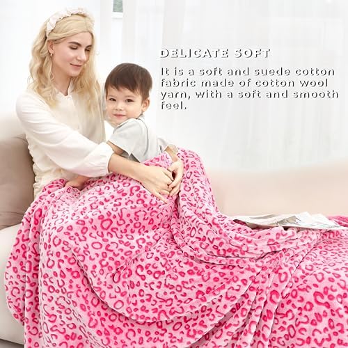 MIBOI Pink Leopard Blanket, Cute Small Pink Throw Blanket for Girls